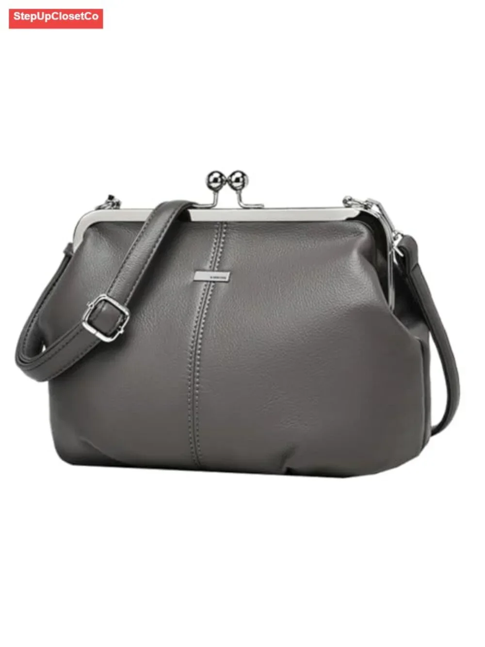Slouchy PU Leather Kiss Lock Crossbody Bag Hobo Wallet Handbag